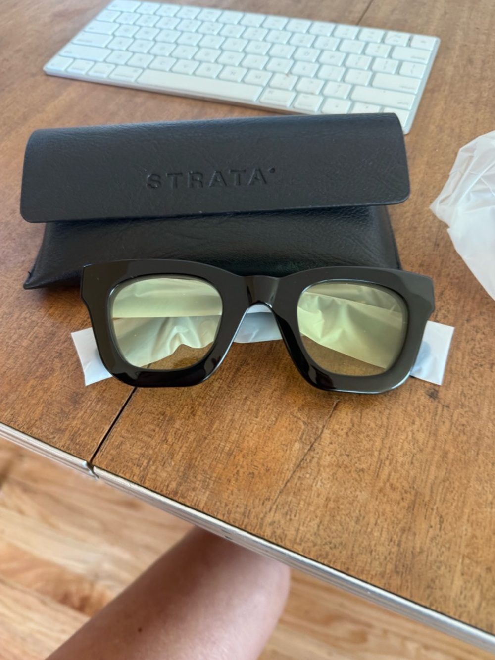 STRATA Black Oversized Square Sunglasses with yellow Tint